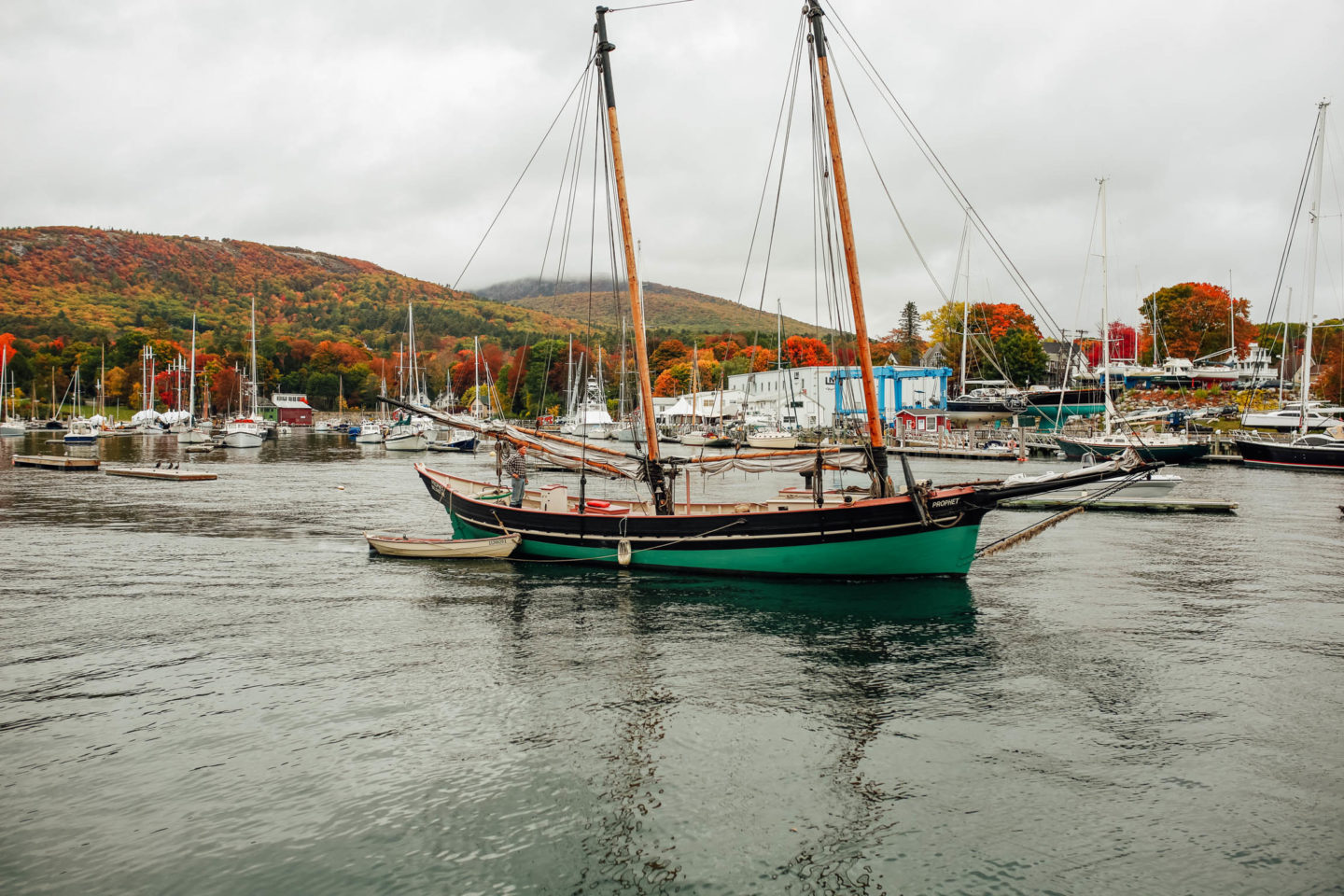 Jess Ann Kirby suggests visiting the harbor in Camden for the best fall foliage in Maine.