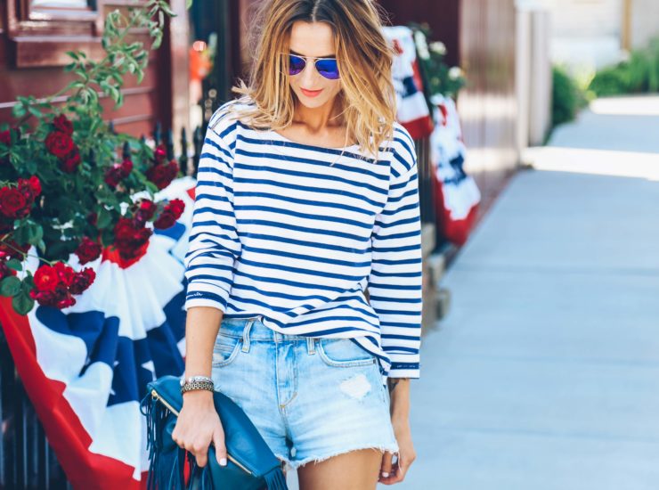 STRIPED SHIRT AND JEAN SHORTS