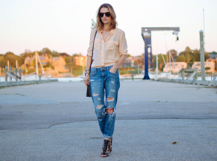 DISTRESSED DENIM AND GLADIATOR HEELS