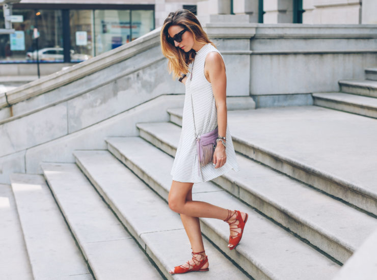 STRIPE SWING DRESS AND LACE UP SANDALS 