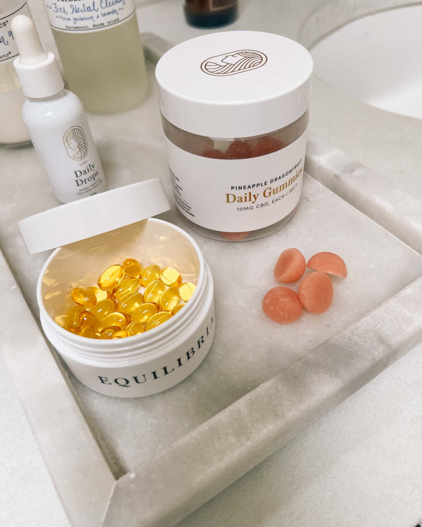 My CBD routine - Equilibria gummies, softgel and daily drops