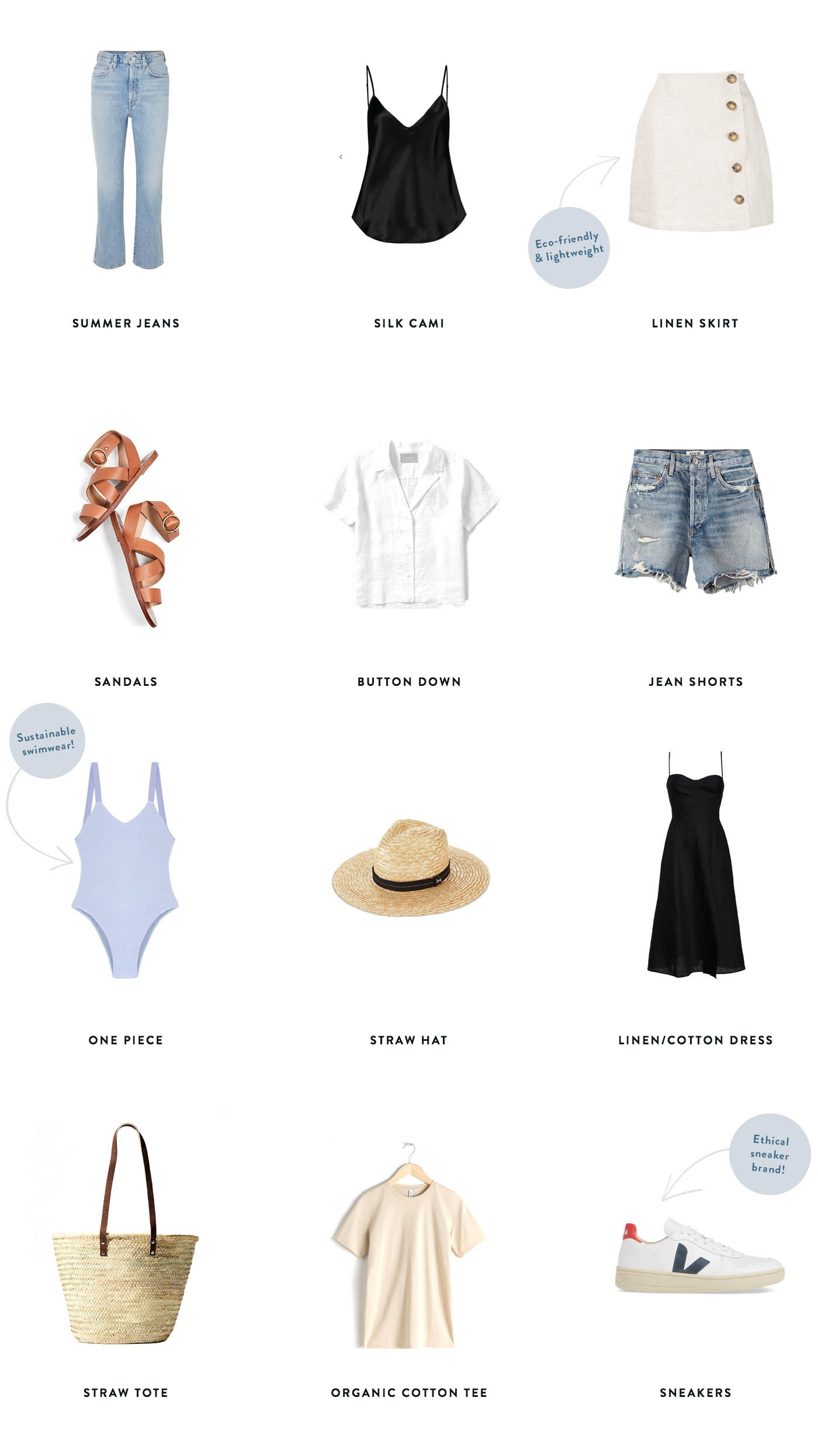 Jess Ann Kirby picks her summer capsule wardrobe picks for the season, including denim, linen and lots of blue.