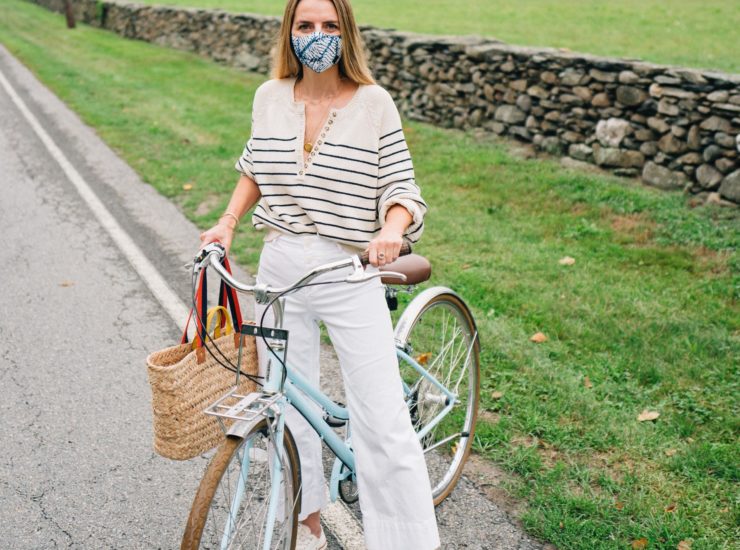 Striped Sweater and White Trousers