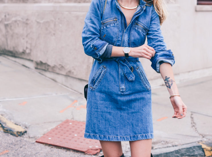 DENIM DRESS AND SUEDE OVER THE KNEE BOOTS